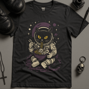 Cosmic Ramen Cat T-Shirt - Dark Grey - S - Inked 13 Ltd
