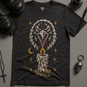 Crow Candle T-Shirt - Dark Grey - S - Inked 13 Ltd Unisex alternative tattoo apparel