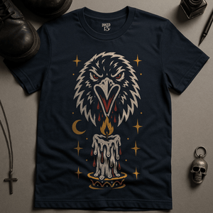 Crow Candle T-Shirt - Navy - S - Inked 13 Ltd Unisex alternative tattoo apparel