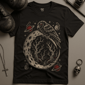 Crow Crescent Moon T-Shirt - Black - S - Inked 13 Ltd Unisex alternative tattoo apparel