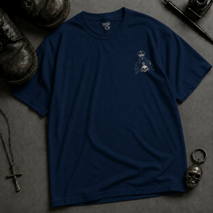 Crow King Of Diamonds Heavyweight T-shirt - True Navy - S - Inked 13 Ltd Unisex alternative tattoo apparel