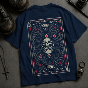 Crow King Of Diamonds Heavyweight T-shirt - True Navy - S - Inked 13 Ltd Unisex alternative tattoo apparel