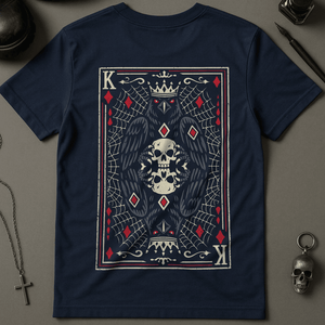 Crow King Of Diamonds T-Shirt - Navy - S - Inked 13 Ltd Unisex alternative tattoo apparel