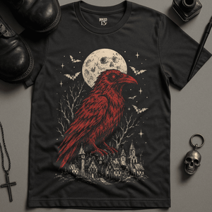 Crow Medieval Village T-Shirt - Dark Grey - S - Inked 13 Ltd Unisex alternative tattoo apparel