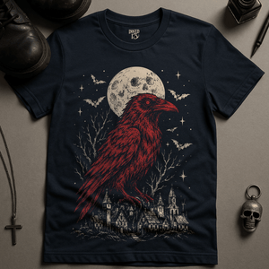 Crow Medieval Village T-Shirt - Navy - S - Inked 13 Ltd Unisex alternative tattoo apparel