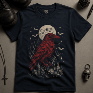 Crow Medieval Village T-Shirt (New Style) - True Navy - S - Inked 13 Ltd Unisex alternative tattoo apparel