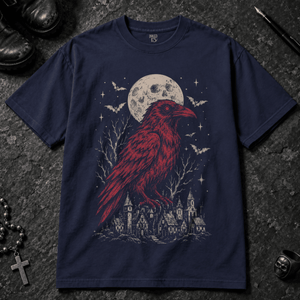 Crow Medieval Village T-Shirt - True Navy - S - Inked 13 - Unisex alternative tattoo apparel.
