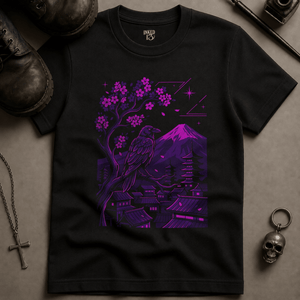 Crow Neon Japanese City T-Shirt (New Style) - Black - S - Inked 13 Ltd Unisex alternative tattoo apparel