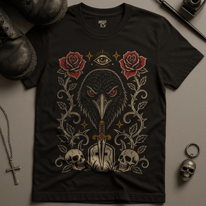 Crow Occult Design T-Shirt - Black - S - Inked 13 Ltd Unisex alternative tattoo apparel