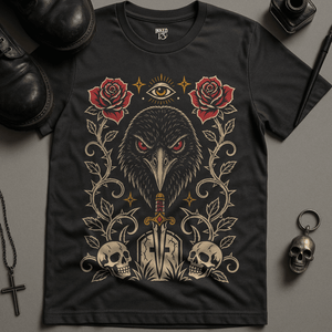 Crow Occult Design T-Shirt - Dark Grey - S - Inked 13 Ltd Unisex alternative tattoo apparel