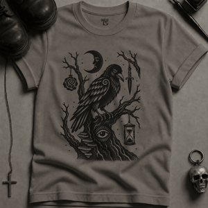 Crow Occult Tree T-shirt - Grey - S - Inked 13 Ltd Unisex alternative tattoo apparel