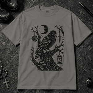 Crow Occult Tree T-shirt - Grey - S - Inked 13 - Unisex alternative tattoo apparel.