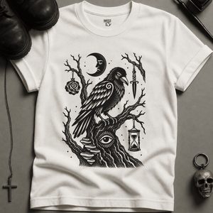 Crow Occult Tree T-shirt - White - S - Inked 13 Ltd Unisex alternative tattoo apparel