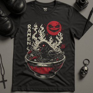 Crow Ramen Bowl T-Shirt - Dark Grey - S - Inked 13 Ltd Unisex alternative tattoo apparel