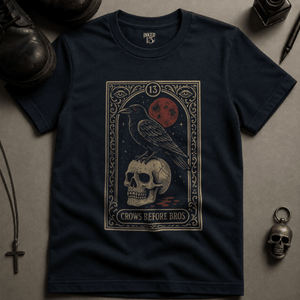 Crows Before Bros Tarot T-shirt (New Style) - True Navy - S - Inked 13 Ltd Unisex alternative tattoo apparel