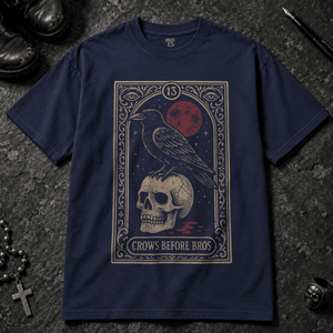 Crows Before Bros Tarot T-shirt - True Navy - S - Inked 13 - Unisex alternative tattoo apparel.