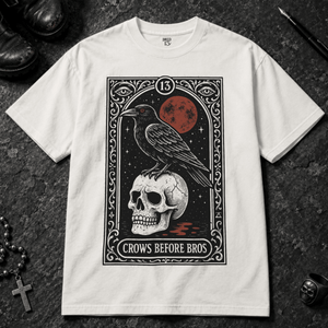 Crows Before Bros Tarot T-shirt - White - S - Inked 13 - Unisex alternative tattoo apparel.