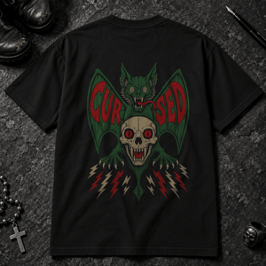 Cursed Bat T-shirt - Black - S - Inked 13 - Unisex alternative tattoo apparel.