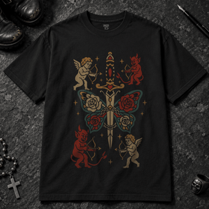 Dagger Butterfly Tattoo T-shirt - Black - S - Inked 13 - Unisex alternative tattoo apparel.
