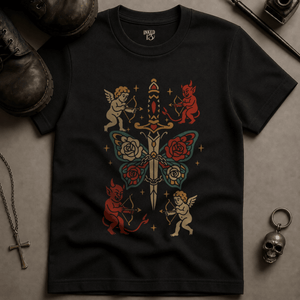 Dagger Butterfly Tattoo T-shirt (New Style) - Black - S - Inked 13 Ltd Unisex alternative tattoo apparel