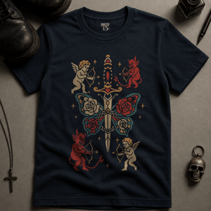 Dagger Butterfly Tattoo T-shirt (New Style) - True Navy - S - Inked 13 Ltd Unisex alternative tattoo apparel