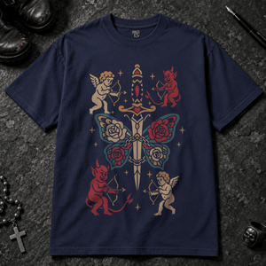 Dagger Butterfly Tattoo T-shirt - True Navy - S - Inked 13 - Unisex alternative tattoo apparel.