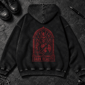 Dark Reality Washed Hoodie - Black Beauty - S - Inked 13 - Unisex alternative tattoo apparel.