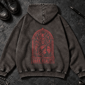 Dark Reality Washed Hoodie - Dark Gray - S - Inked 13 - Unisex alternative tattoo apparel.