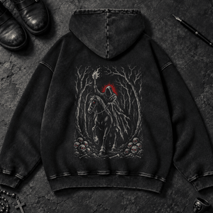 Dark Rider Washed Hoodie - Black Beauty - S - Inked 13 Ltd Unisex alternative tattoo apparel