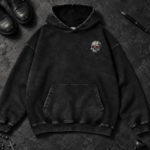 Dark Rider Washed Hoodie - Black Beauty - S - Inked 13 - Unisex alternative tattoo apparel.