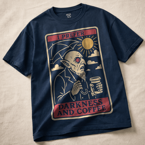 Darkness and Coffee Heavyweight T-shirt - True Navy - S - Inked 13 Ltd Unisex alternative tattoo apparel