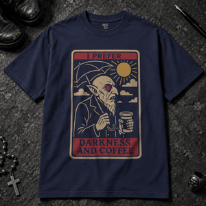 Darkness and Coffee T-shirt - True Navy - S - Inked 13 - Unisex alternative tattoo apparel.