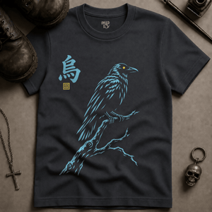 Darkness Japanese Crow T-shirt - Graphite - S - Inked 13 Ltd Unisex alternative tattoo apparel