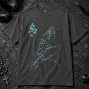 Darkness Japanese Crow T-shirt - Graphite - S - Inked 13 - Unisex alternative tattoo apparel.