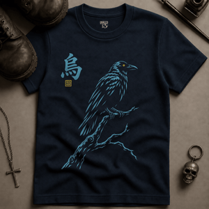 Darkness Japanese Crow T-shirt - True Navy - S - Inked 13 Ltd Unisex alternative tattoo apparel