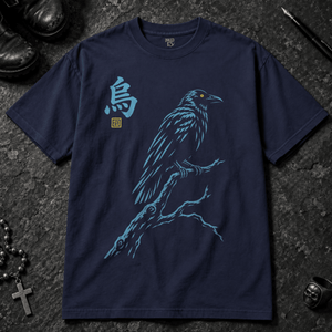 Darkness Japanese Crow T-shirt - True Navy - S - Inked 13 - Unisex alternative tattoo apparel.
