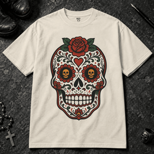 Day of The Dead T-shirt - Ivory - S - Inked 13 - Unisex alternative tattoo apparel.