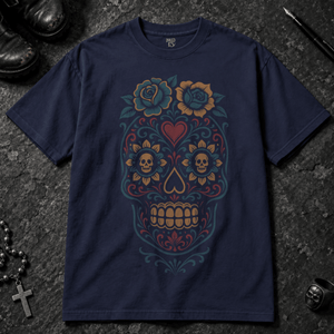 Day of The Dead T-shirt - True Navy - S - Inked 13 - Unisex alternative tattoo apparel.