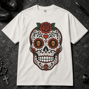 Day of The Dead T-shirt - White - S - Inked 13 - Unisex alternative tattoo apparel.