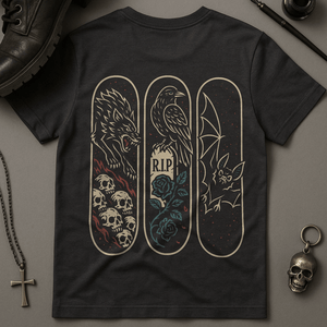 Death Skateboard Animals T-Shirt - Dark Grey - S - Inked 13 Ltd