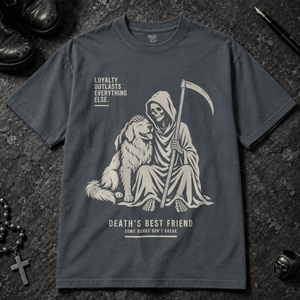 Death's Best Friend T-shirt - Pepper - S - Inked 13 - Unisex alternative tattoo apparel.