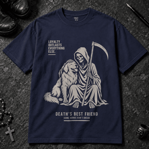 Death's Best Friend T-shirt - True Navy - S - Inked 13 - Unisex alternative tattoo apparel.