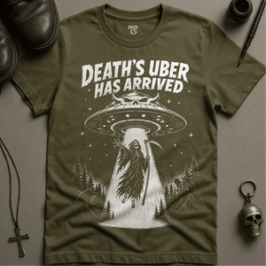 Death's Uber Has Arrived T-Shirt - Military Green - S - Inked 13 Ltd Unisex alternative tattoo apparel