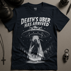 Death's Uber Has Arrived T-Shirt - Navy - S - Inked 13 Ltd Unisex alternative tattoo apparel