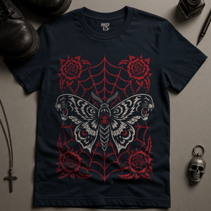 Demonic Moth T-Shirt - Navy - S - Inked 13 Ltd Unisex alternative tattoo apparel