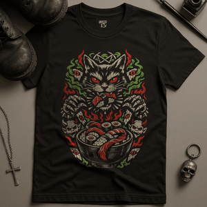 Demonic Sushi Cat T-Shirt - Black - S - Inked 13 Ltd