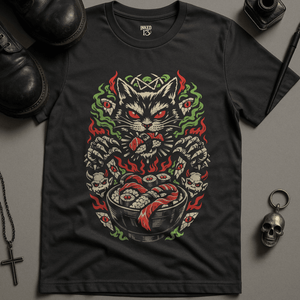 Demonic Sushi Cat T-Shirt - Dark Grey - S - Inked 13 Ltd