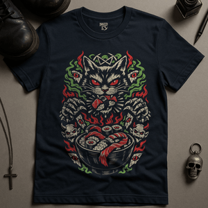 Demonic Sushi Cat T-Shirt - Navy - S - Inked 13 Ltd