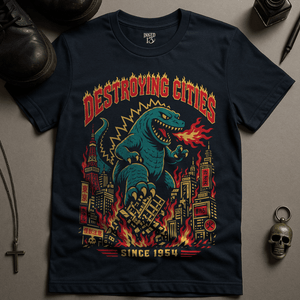 Destroying Cities T-Shirt - Navy - S - Inked 13 Ltd Unisex alternative tattoo apparel