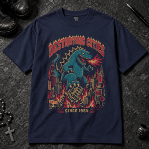 Destroying Cities T-shirt - True Navy - S - Inked 13 - Unisex alternative tattoo apparel.